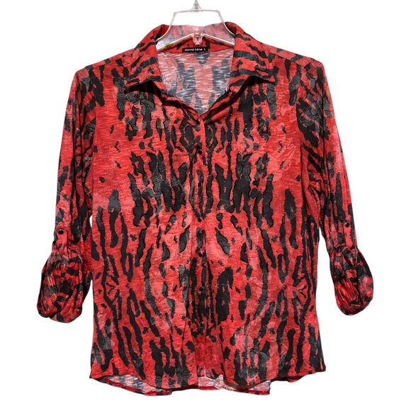 david cline Crushed Roll Tab Shirt L Animal Print Snaps McBling Y2K "Chili" USA - Picture 1 of 7